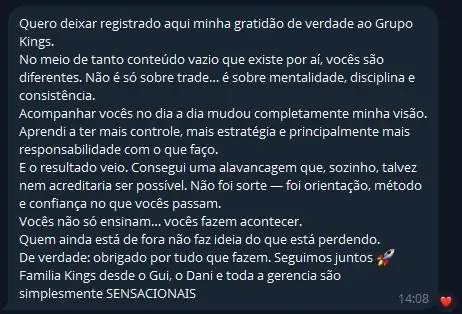 Depoimento de aluno — gratidão à família Kings
