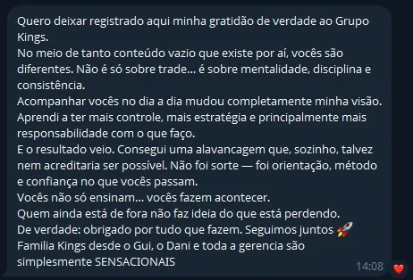 Depoimento de aluno — gratidão à família Kings